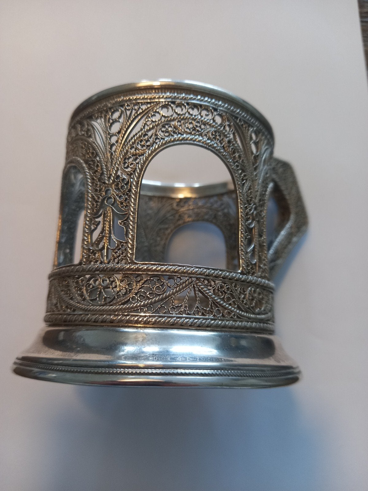 Russische Podstakannik theekophouder 875 zilver, Ophalen, Zilver