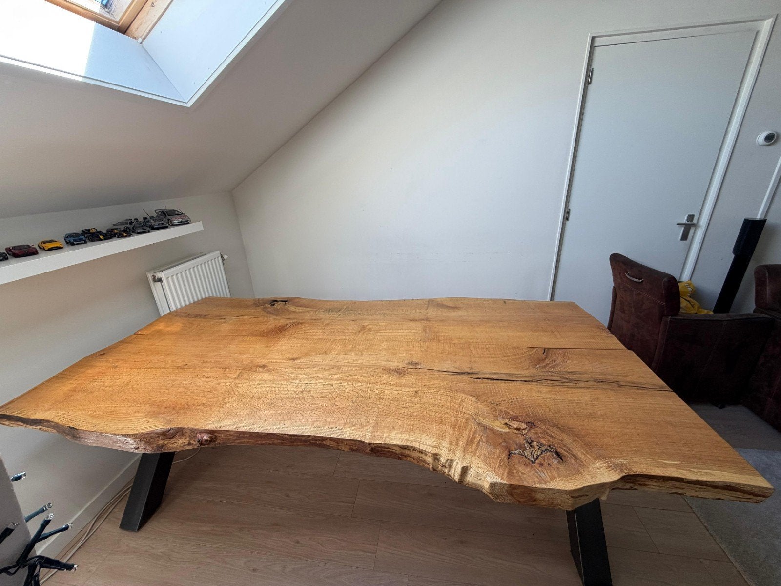 Massieve eikenhouten tafel met botenlak - kras- en kringvast, Gebruikt, 100 tot 150 cm, Eikenhout, 200 cm of meer