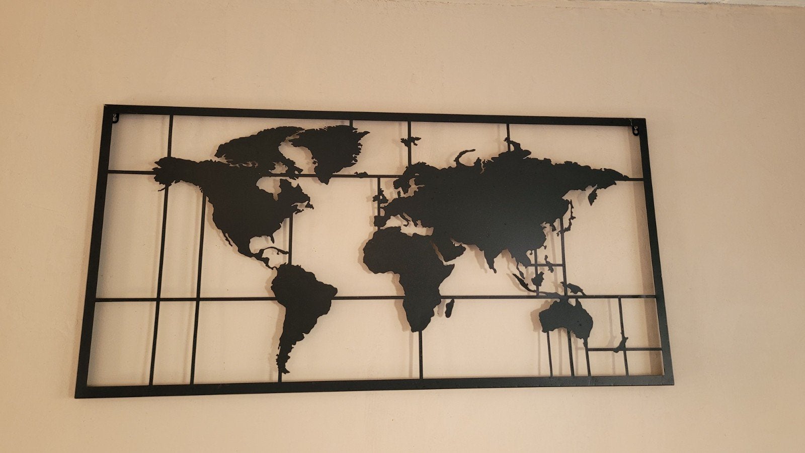 Metalen Wereldkaart Wanddecoratie - Zwart, Ophalen, Metaal, Wandsculptuur, Zwart