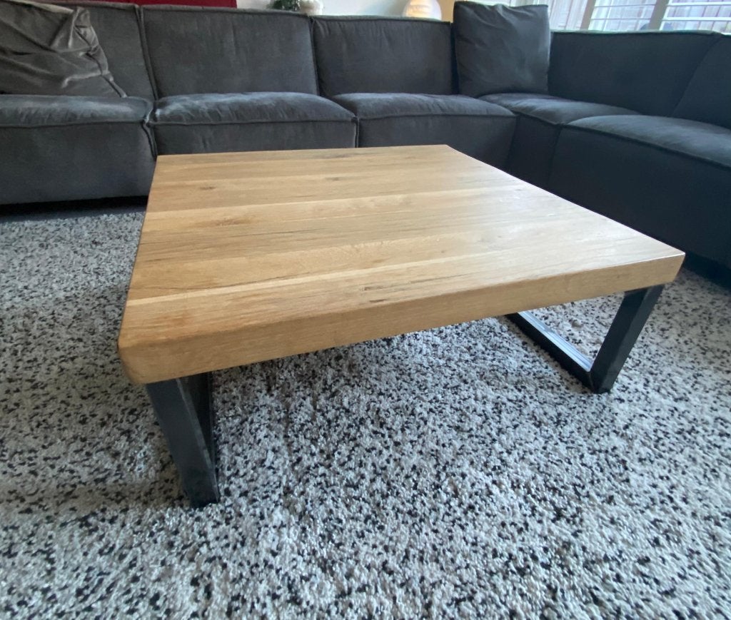 Salontafel, industrieel, oud eiken, 90 x 90 x 35 cm, Huis en Inrichting, Ophalen, 50 tot 100 cm, 50 tot 100 cm, Zo goed als nieuw