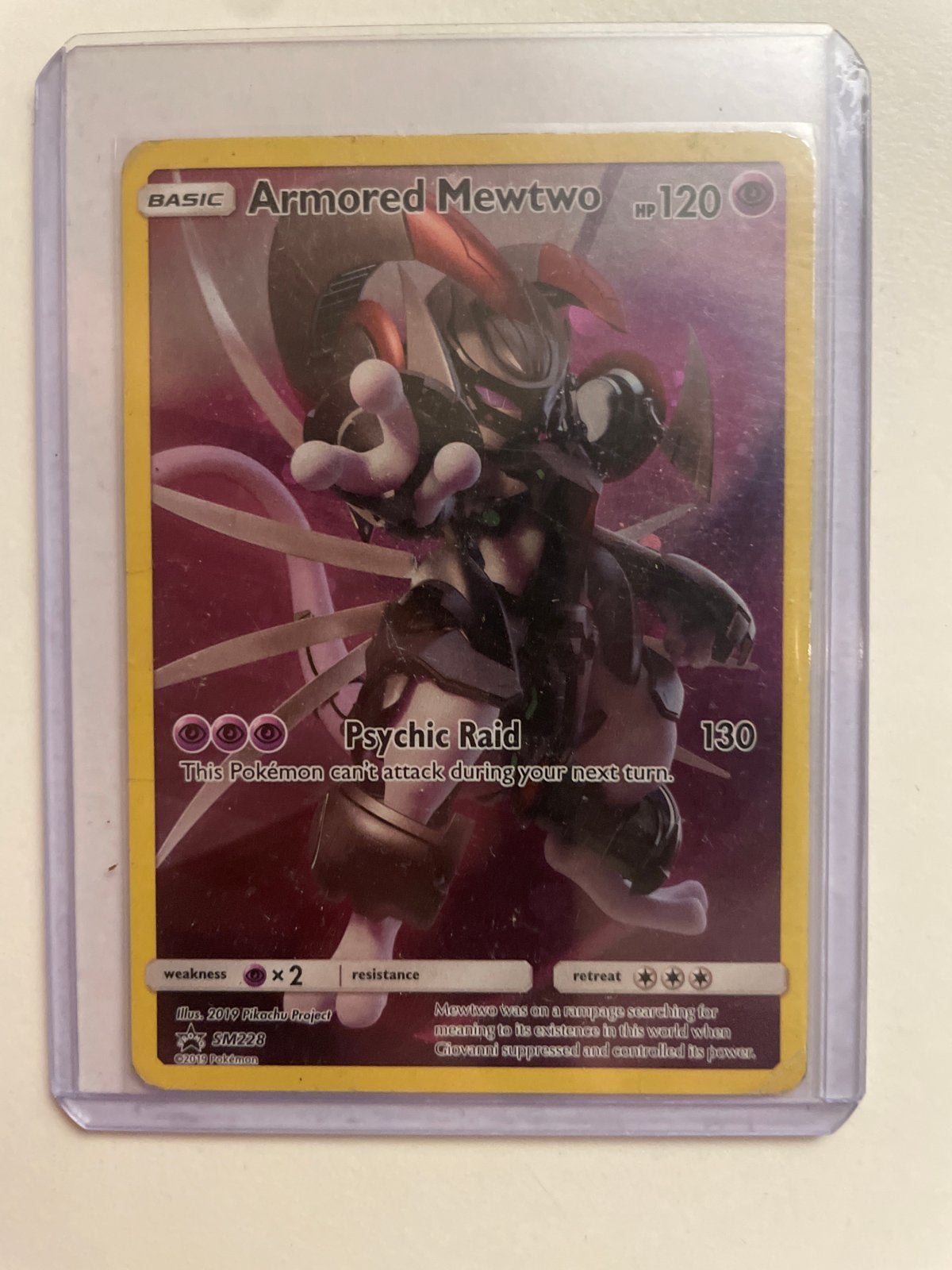 Armored Mewtwo Pokémon kaart - SM228 Promo, Ophalen of Verzenden, Gebruikt, Losse kaart