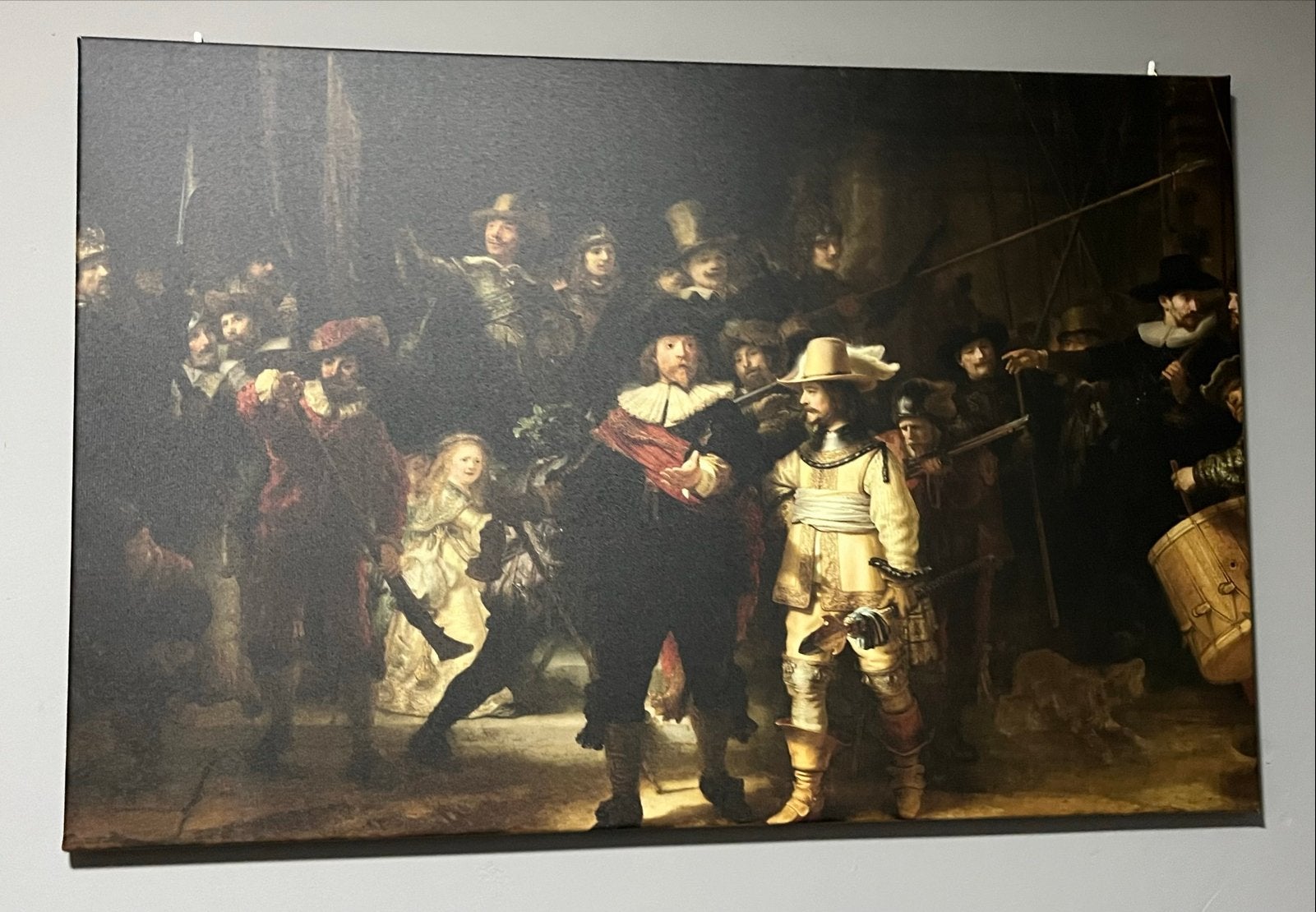 Canvas Schilderij 'De Nachtwacht' (Rembrandt) – 90x60 cm, Antiek en Kunst, Kunst | Schilderijen | Klassiek, Ophalen, Nederlandse school