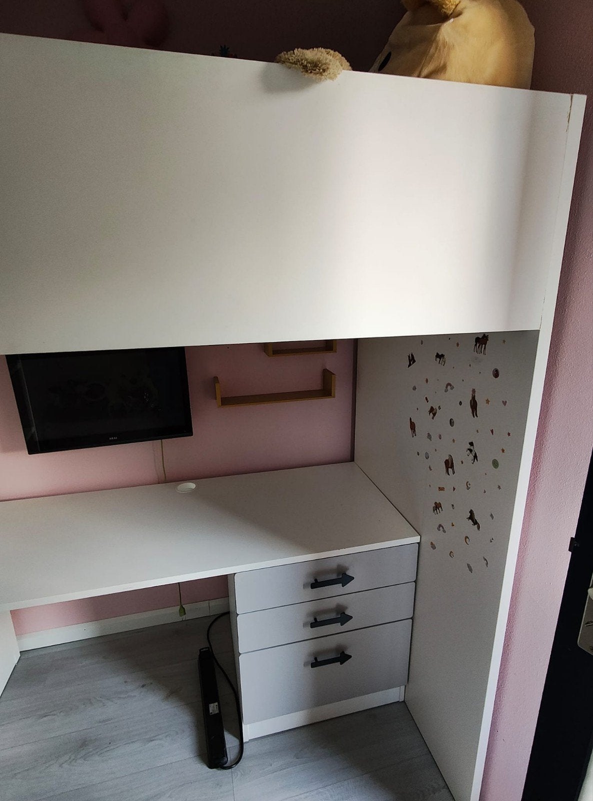 Leuke hoogslaper van Ikea met bureau en kast, Ophalen, Gebruikt, Eenpersoons, 90 cm