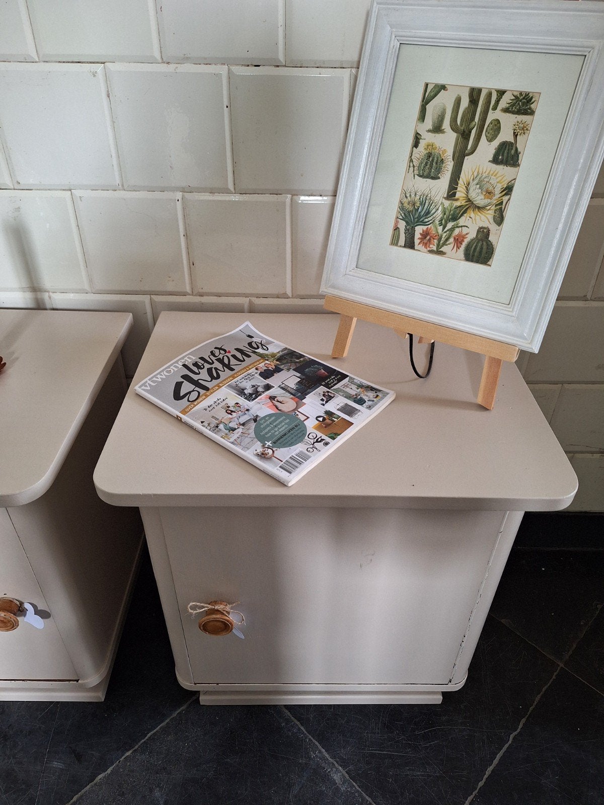 Set vintage nachtkastjes, houten slaapkamer kastjes, Ophalen, Gebruikt, Nvt, Nvt