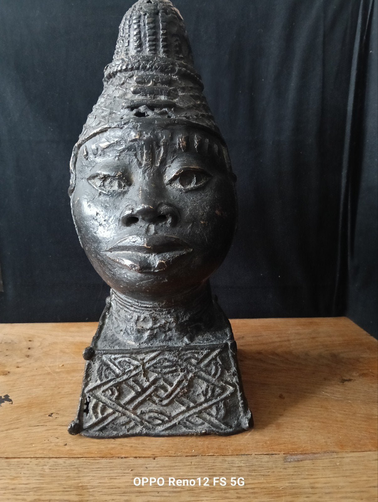 Antiek Afrikaans Bronzen Hoofd - Benin Stijl, Antiek en Kunst, Ophalen of Verzenden