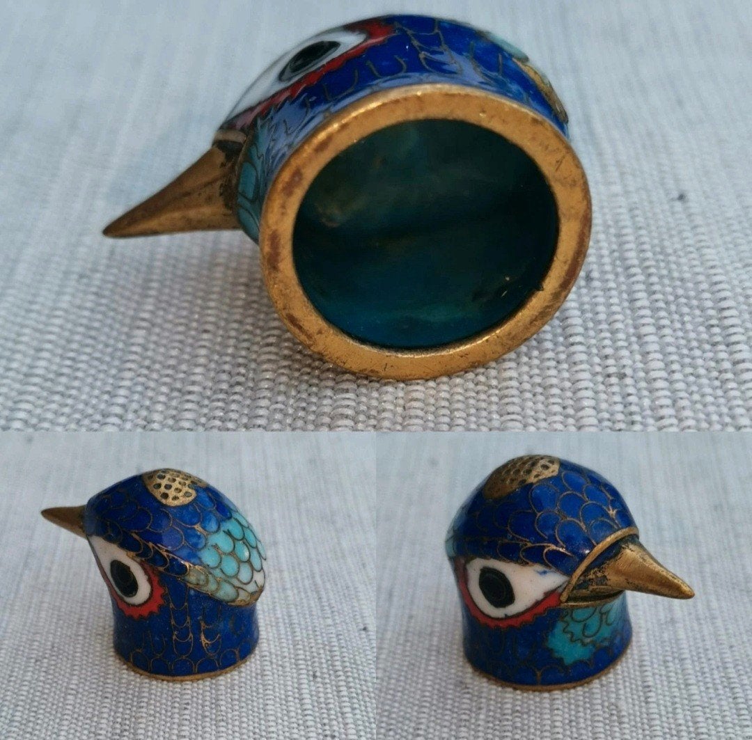 Vintage Cloisonné Vingerhoedje Vogelkop Jaren '70, Ophalen of Verzenden