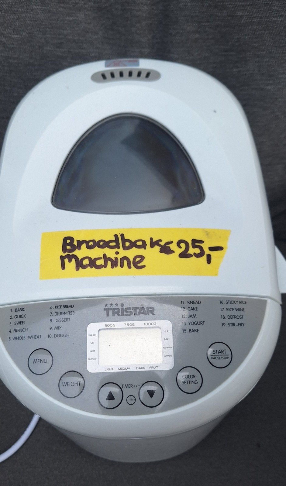 Tristar Broodbakmachine #Glutenvrij-gebruikt, Kijkvenster, 800 tot 1200 gram deeg, Zo goed als nieuw, Ophalen