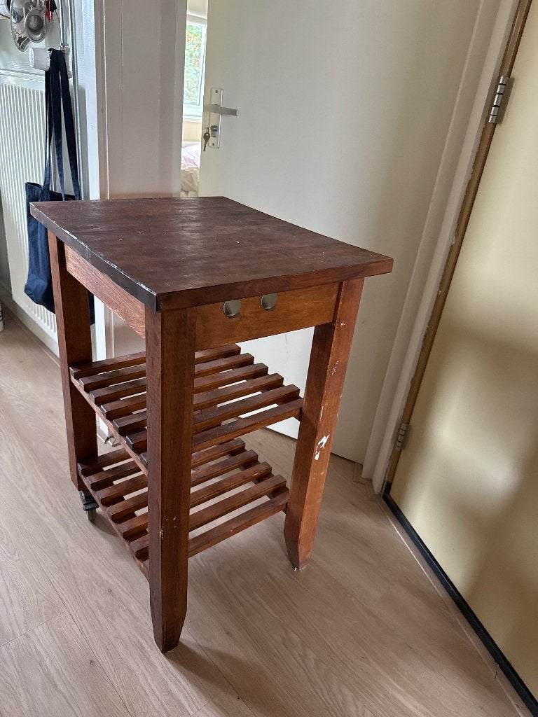 Houten keukentrolley / coffee corner tafel IKEA Bevkäm, Ophalen, Minder dan 55 cm, Gebruikt, Vierkant