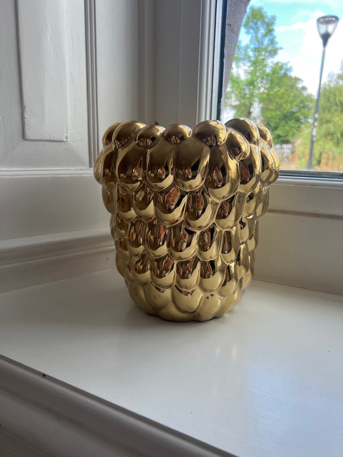 Gouden decoratieve vaas/pot framboos, Ophalen, Zo goed als nieuw, Overige kleuren, Overige materialen