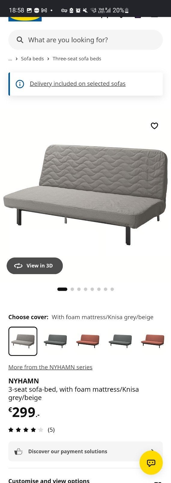 🛏️ Slaapbank, donker grijs 200x140_IKEA NYHAMN (Sofa bed), Ophalen, Tweepersoons, 140 cm, Zo goed als nieuw