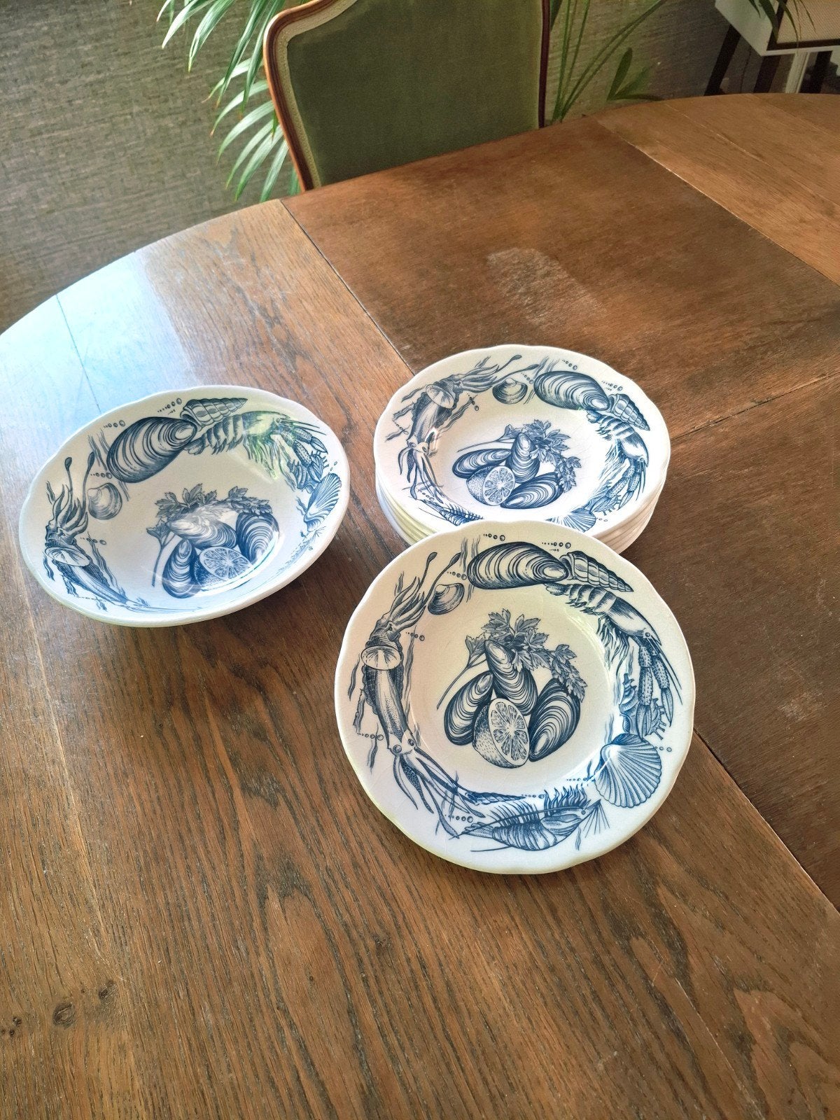 Vintage diepe borden met kom - set van 6, Ophalen of Verzenden