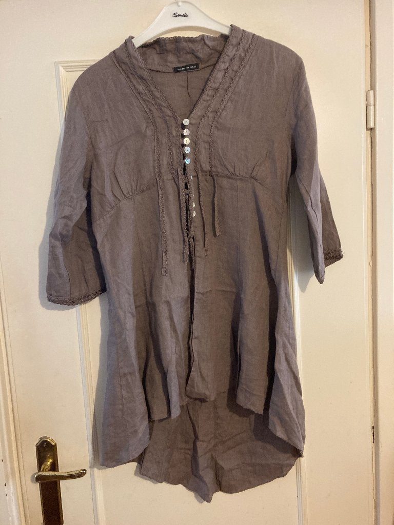 Aparte bruine linnen blouse van Made In Italy, maat M, Kleding | Dames, Maat 38/40 (M), Made in Italy, Bruin, Verzenden