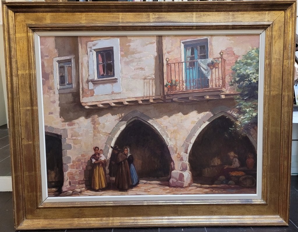 Charles BISSCHOPS, stadsgezicht in Gerona, Ophalen, Doek, Olieverf, Origineel werk
