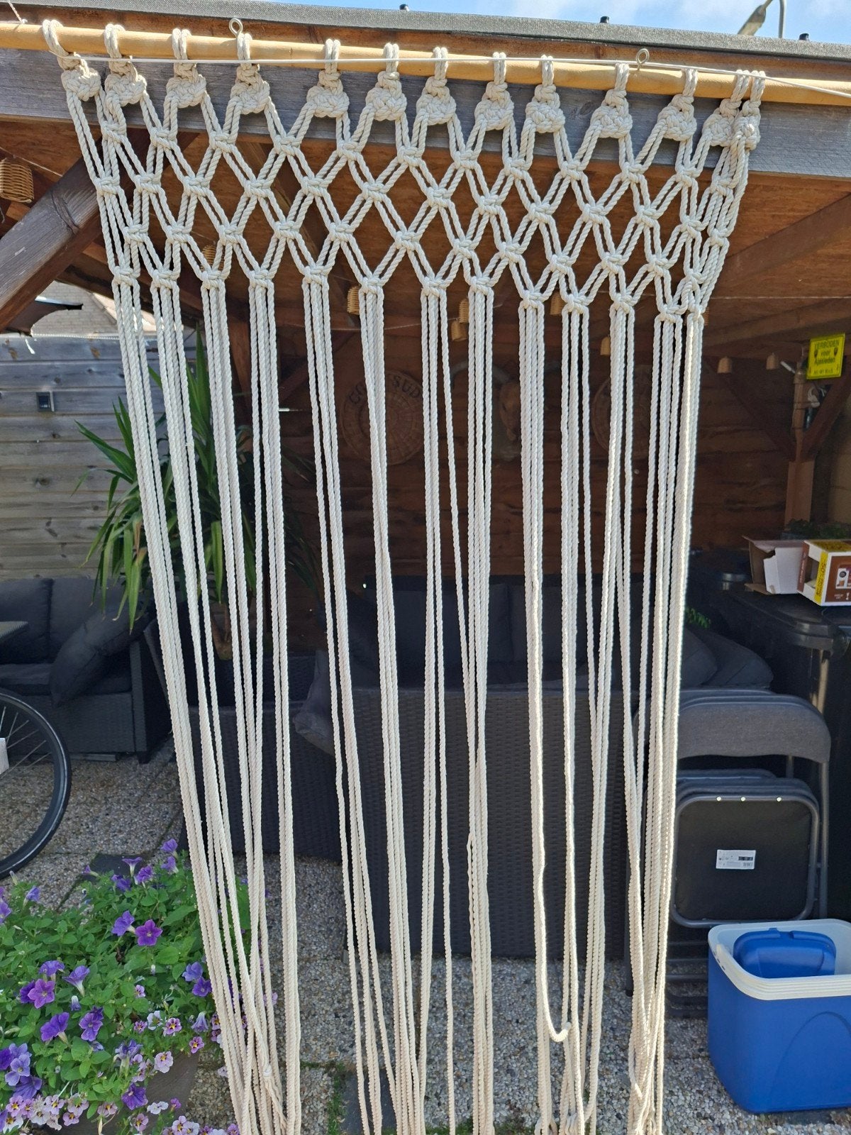 geknoopt touw gordijn macrame, Ophalen