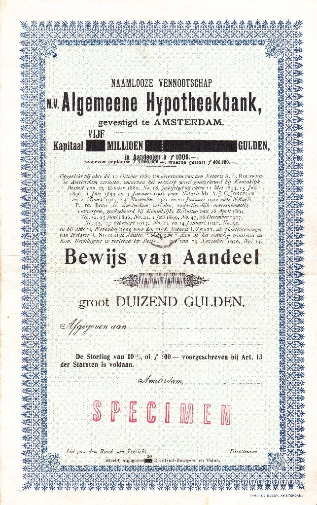 ALGEMEENE HYPOTHEEKBANK  TE AMSTERDAM, Ophalen of Verzenden, Voor 1920
