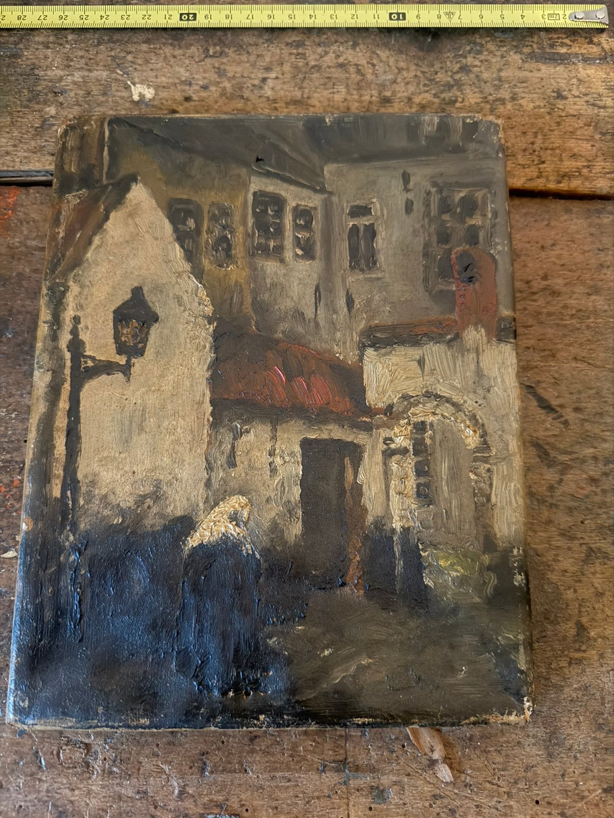 Klein antiek schilderijtje uit 1940, Ophalen of Verzenden, Impressionistisch, Stads- / dorpsgezicht