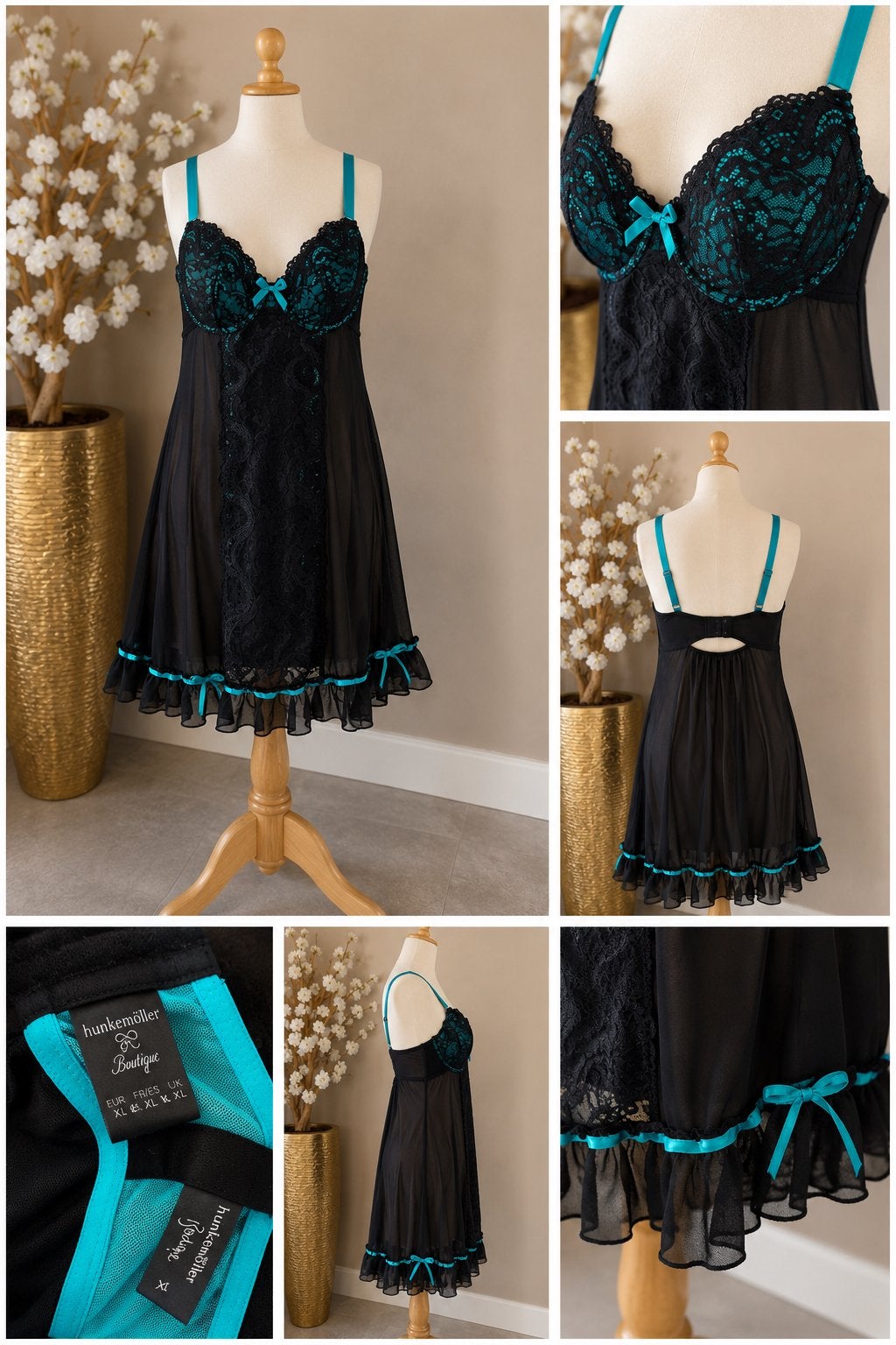Hunkemöller Nachtkleding Setje Zwart/Turquoise XL Nieuw, Kleding | Dames, Ophalen of Verzenden, Zwart, Nachtkleding