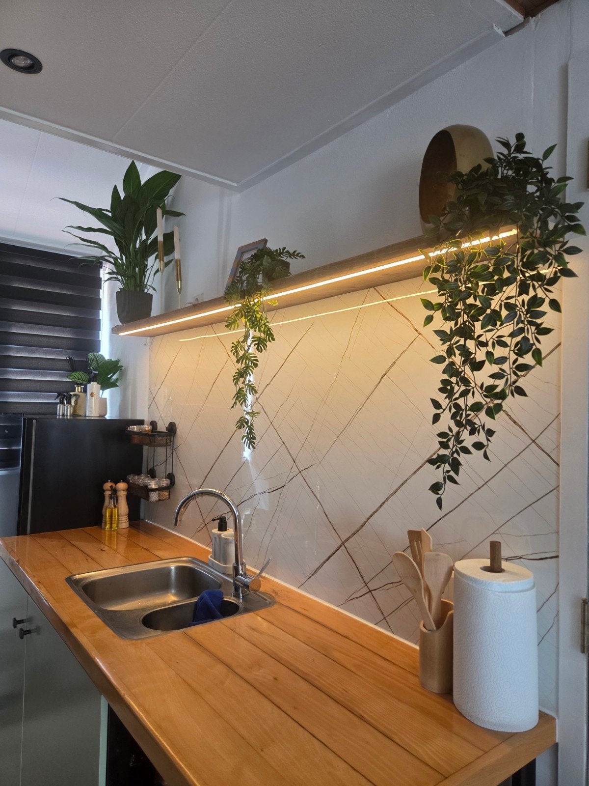Maatwerk wandplank van steigerhout met LED-verlichting, Ophalen of Verzenden, Nieuw