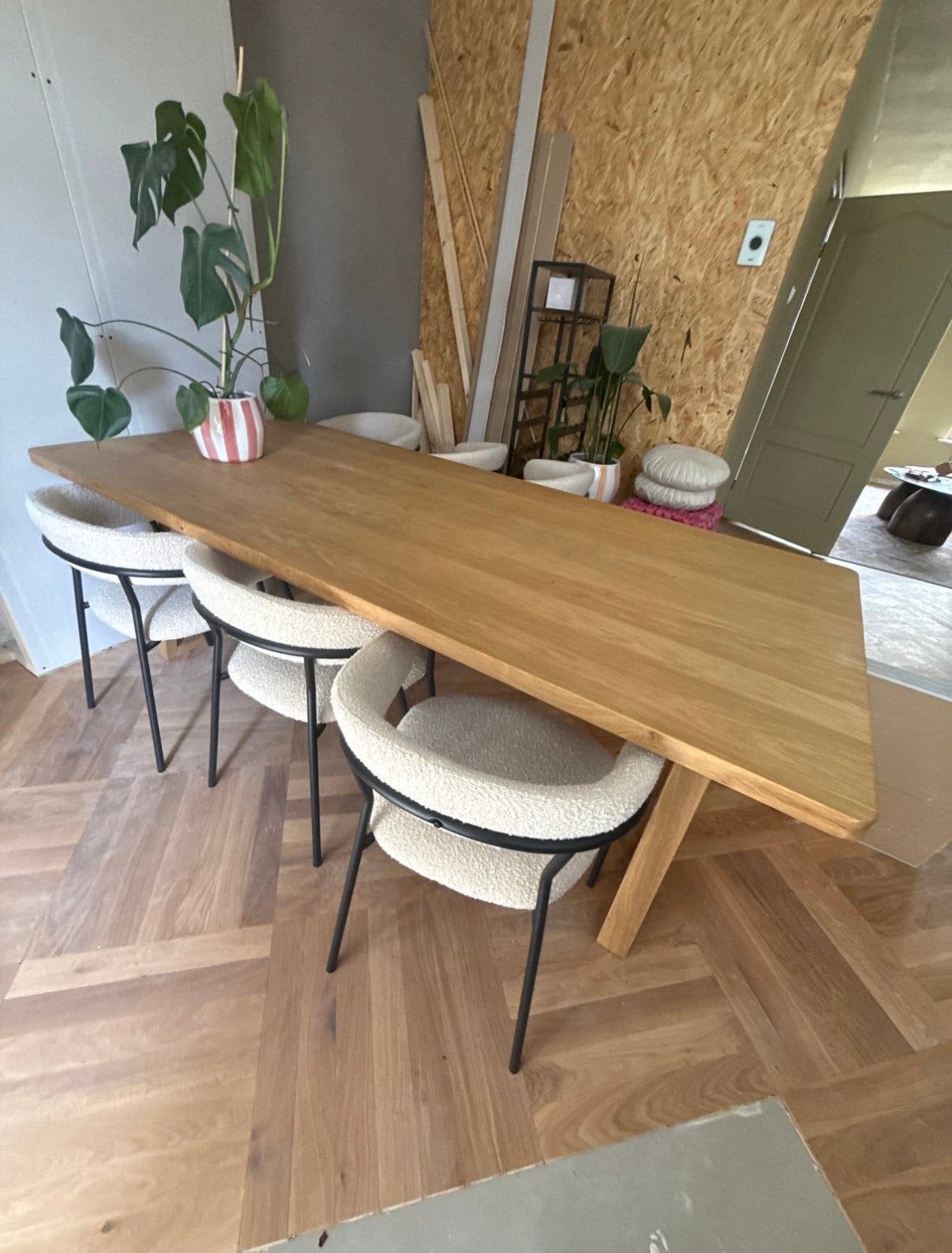 Eikenhouten eettafel 220x100x75, Ophalen, 200 cm of meer, 50 tot 100 cm, Zo goed als nieuw