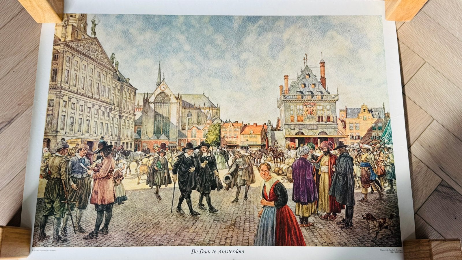 Oude schoolplaat, De Dam te Amsterdam, Antiek en Kunst, Ophalen of Verzenden, Geschiedenis
