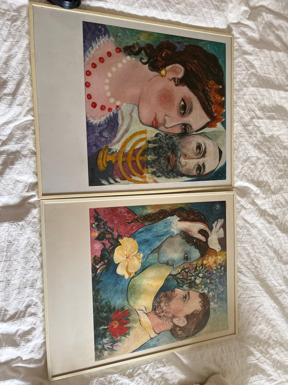 Set van 2 ingelijste kunstprints - Chagall-stijl, Antiek en Kunst, Kunst | Schilderijen | Klassiek, Ophalen, Portret of Personen