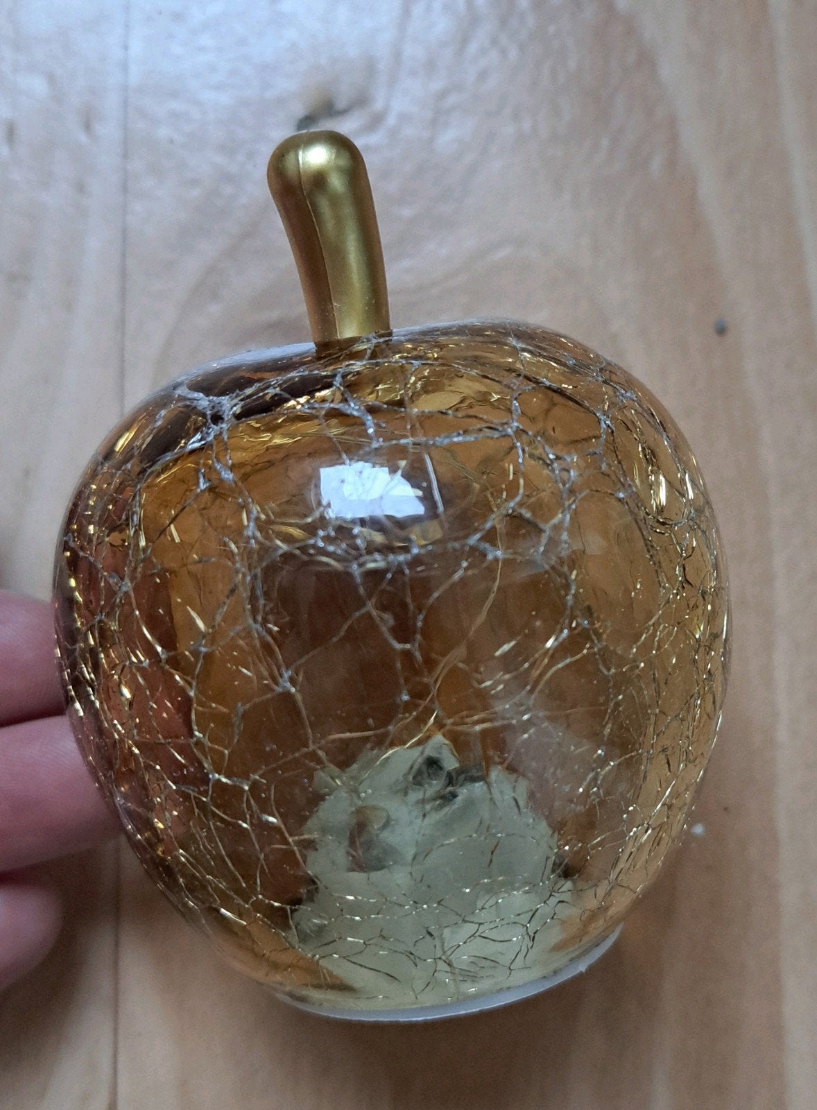 Decoratieve glazen appel, craquelé goudkleurig, Overige stijlen, Ophalen of Verzenden, Zo goed als nieuw, Goud