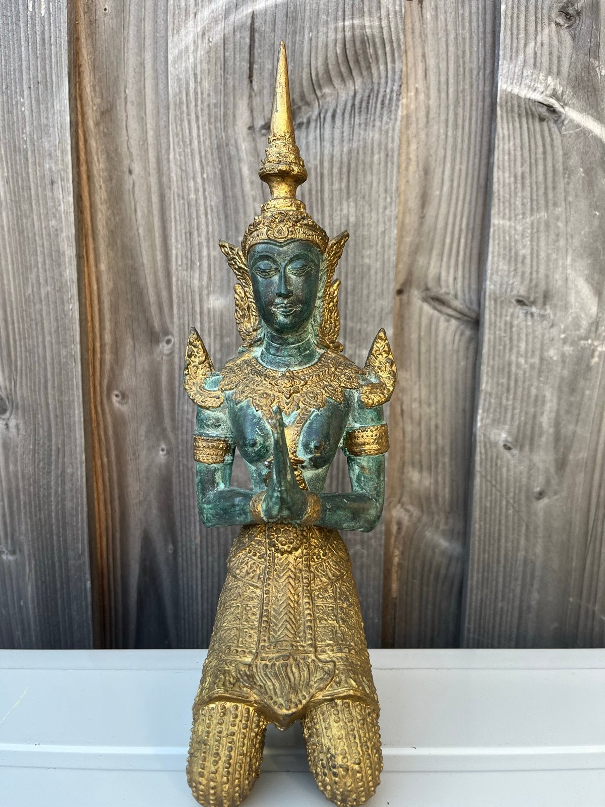 Bronzen Tempelwachter Beeld - 32 cm, Bruin, Ophalen of Verzenden, Versierd, Brons