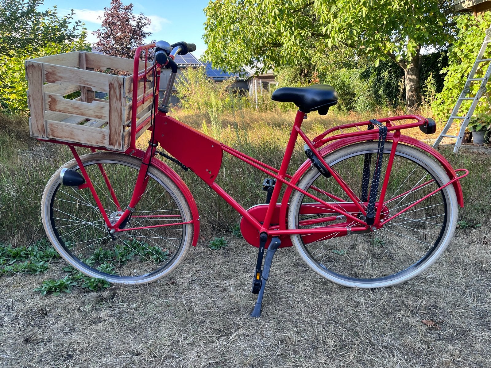Tulp transportfiets rood met krat, Terugtraprem, Gebruikt, 50 tot 53 cm, Ophalen