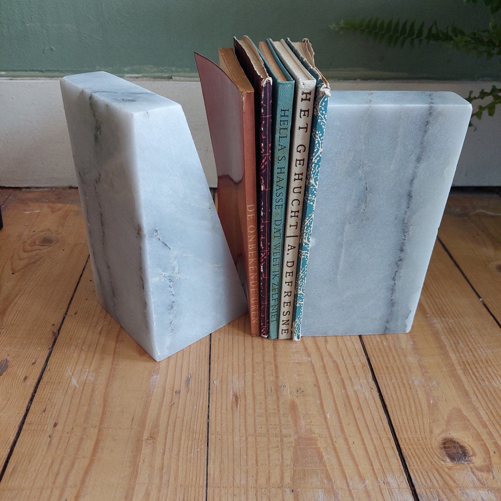 Stoned marmeren boekensteunen – Set van 2 – Wit & grijs, Ophalen of Verzenden, Huis en Inrichting