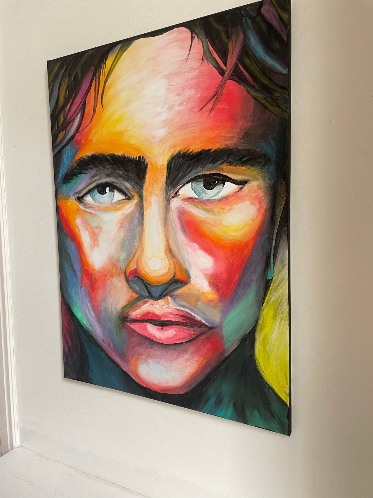 Abstract, Levendig Portret: Kleurrijk Gezicht, Acrylverf, Handgeschilderd, Ophalen of Verzenden, Portret