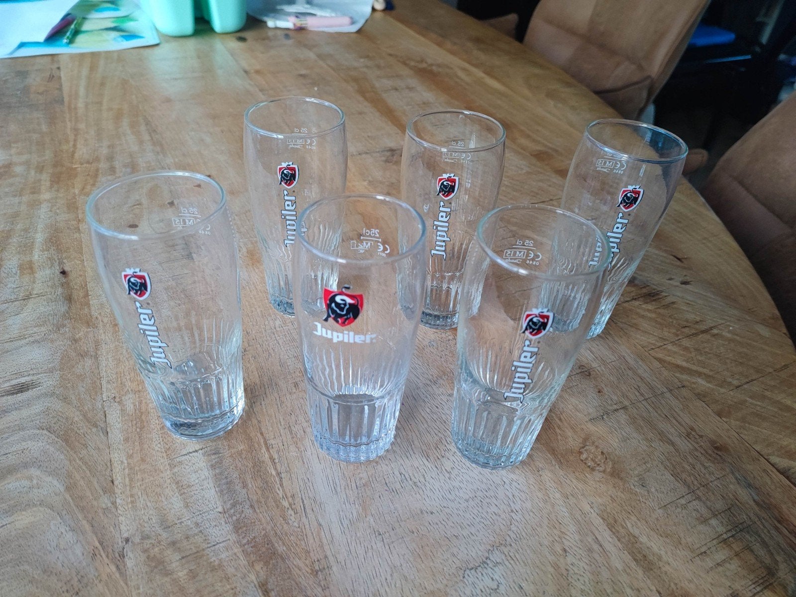Set van 6 Jupiler bierglazen 25cl, Glas of Glazen, Gebruikt, Overige merken, Ophalen of Verzenden