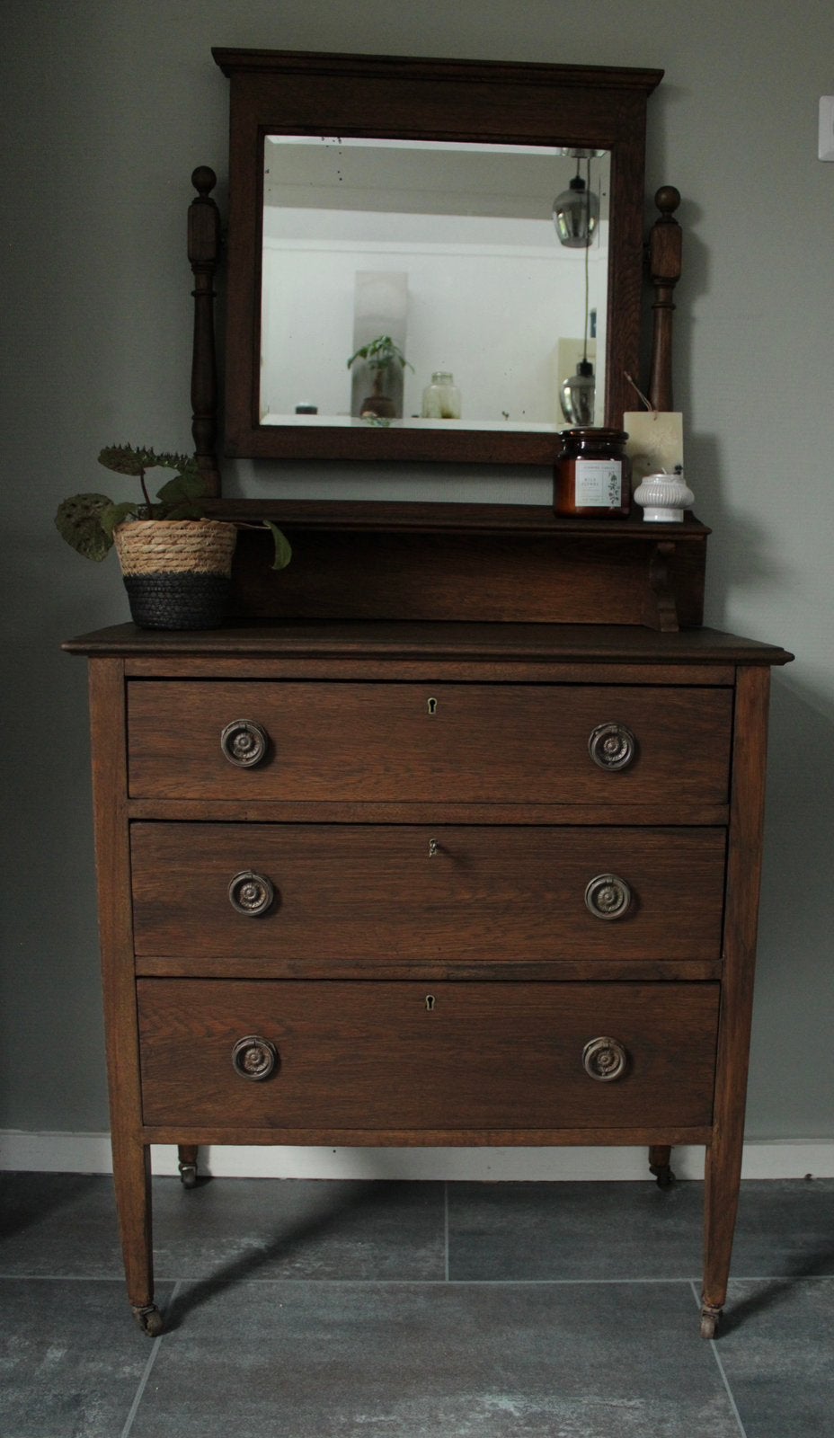 Prachtige vintage kaptafel / ladekast eiken, Ophalen, Gebruikt, 50 tot 100 cm, Minder dan 100 cm