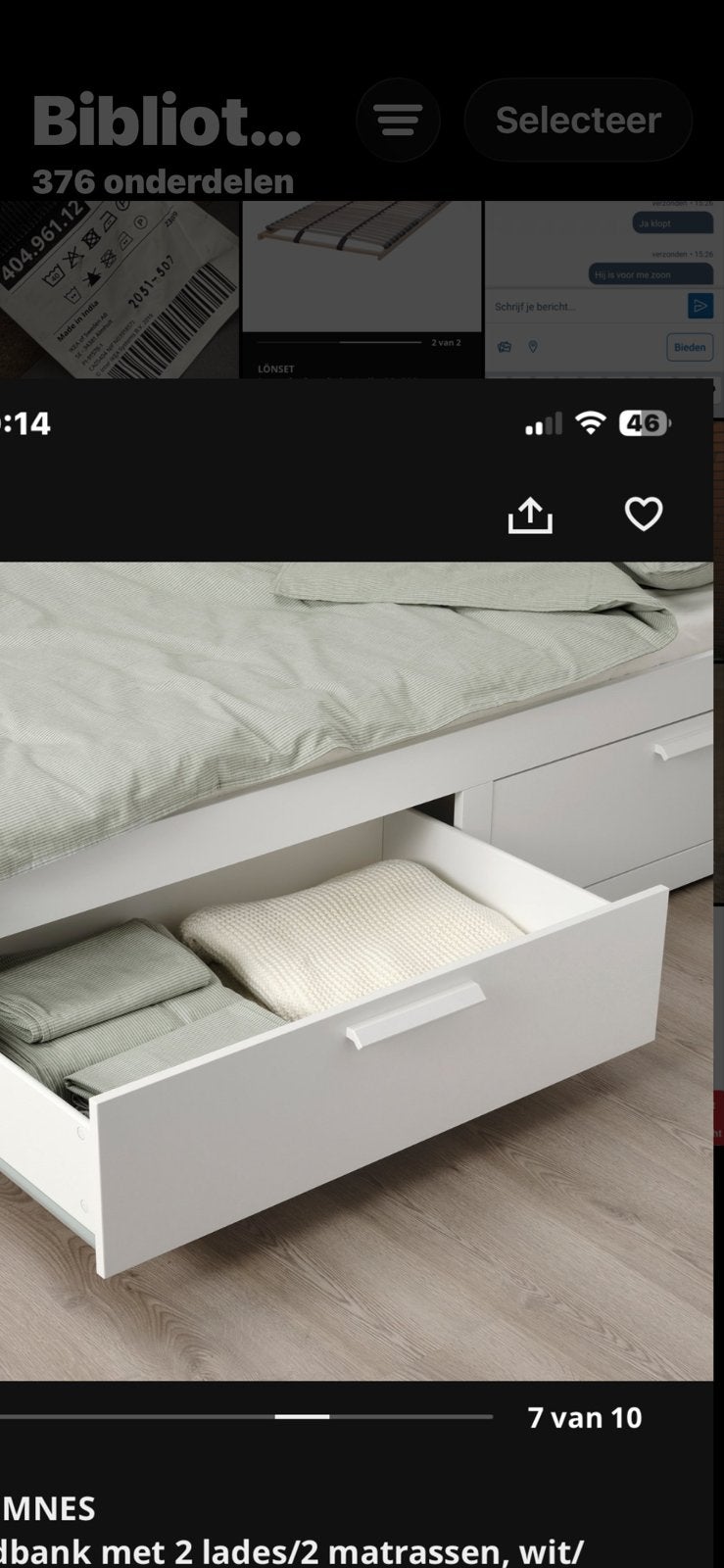 4x  Bedlades voor bed brimnes, Ophalen, Nieuw, Rechthoekig, Hout