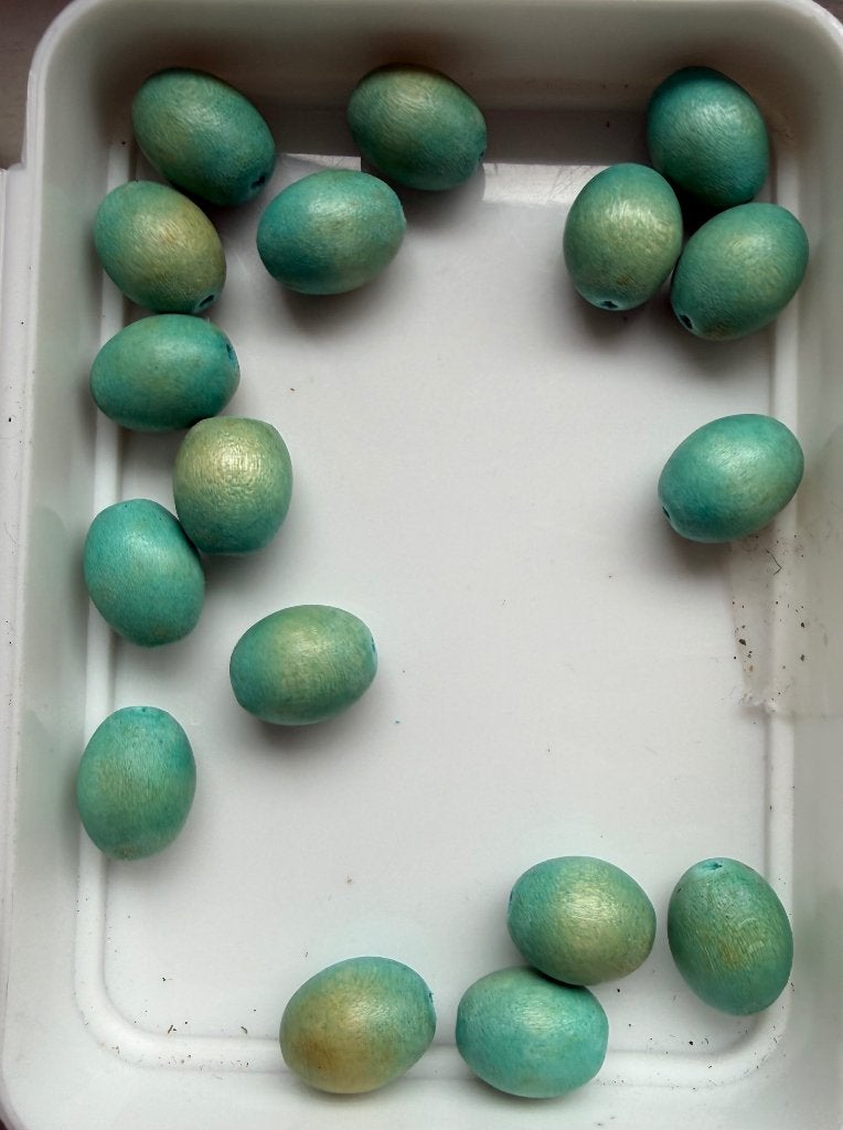 18 stuks turquoise houten ovalen 12 mm handgemaakt, Ophalen of Verzenden, Nieuw, Kraal