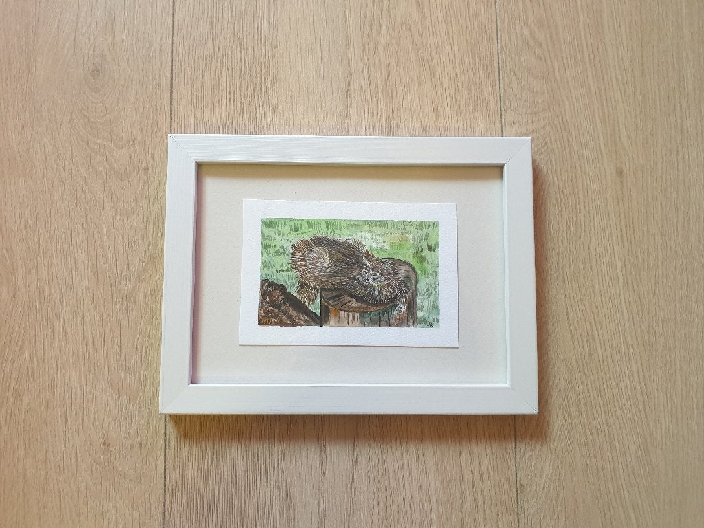 Mini aquarel kat handgemaakte schilderijtje 13x18 cm, Ophalen, Minder dan 50 cm, Nieuw, Tekening