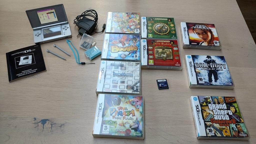 Nintendo ds lite grijs inclusief 10 games en toebehoren, Ophalen
