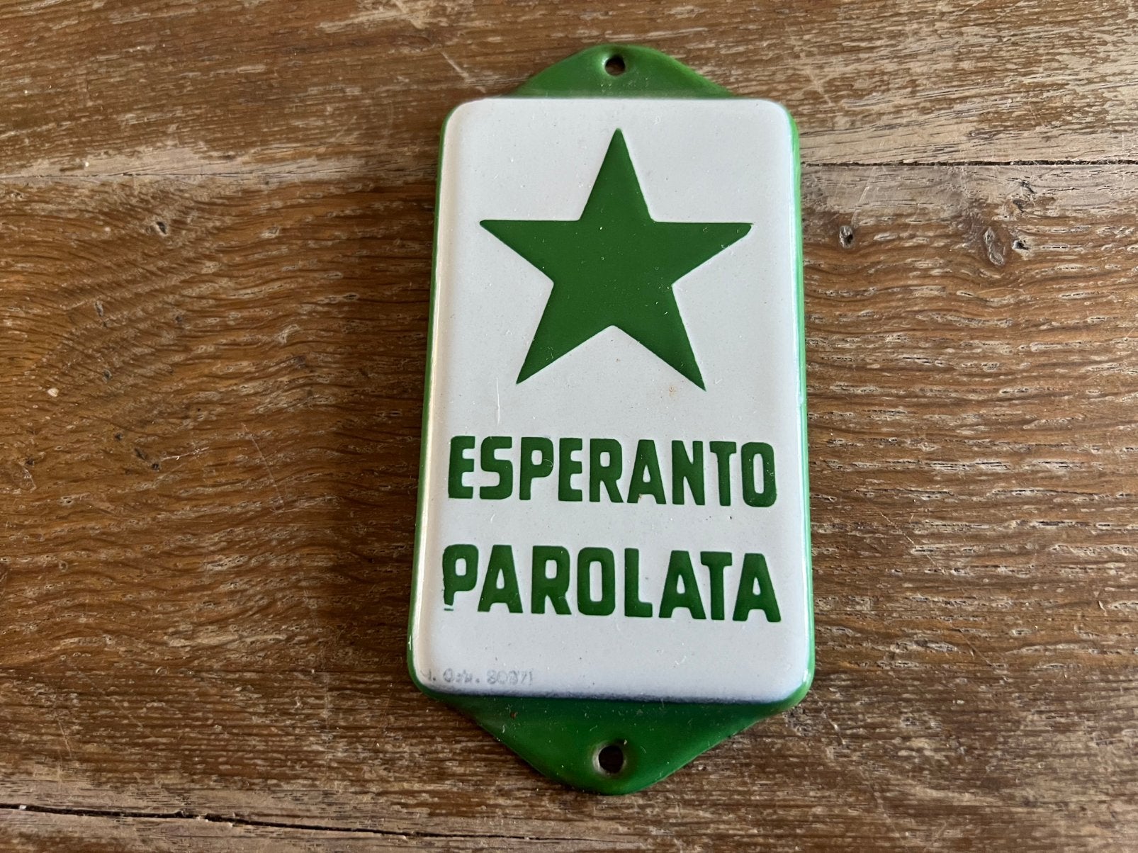 OUD EMAILLE DEURPOSTBORDJE ESPERANTO PAROLATA, Antiek en Kunst, Ophalen of Verzenden