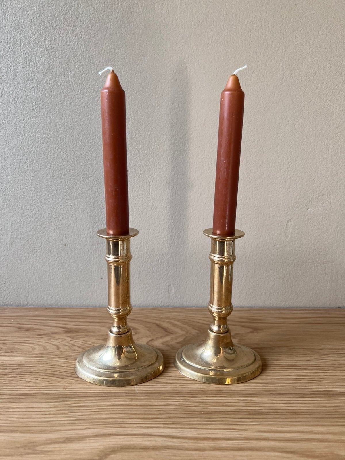 Set van 2 vintage kaarsenhouders messing ovale voet brass, Ophalen of Verzenden