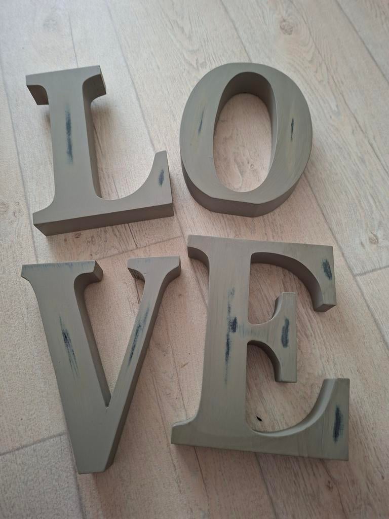 Love letters hout antiek grijs, Ophalen of Verzenden, Nieuw, Schilderij, Minder dan 50 cm