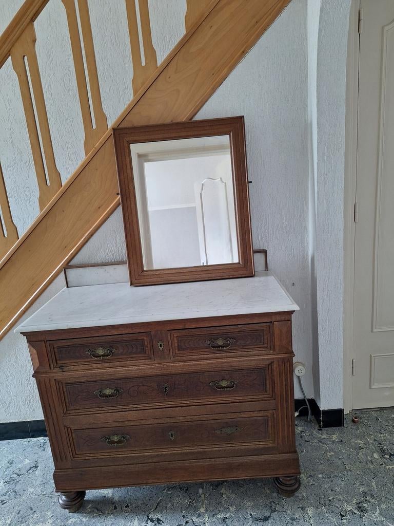DRESSOIR MARMERBLAD 4 LADEN SPIEGEL, Huis en Inrichting, Ophalen, Gebruikt, 50 tot 100 cm, Met lade(s)
