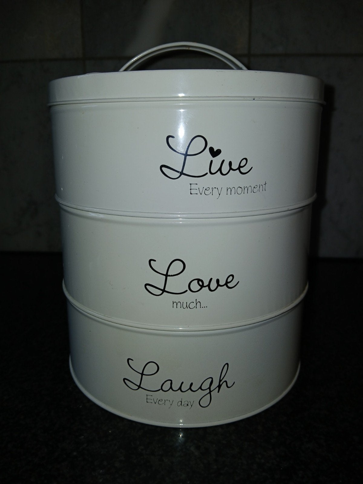 Stapelbare Voorraadbus Metaal Wit - Live, Laugh, Love, Ophalen of Verzenden, Nieuw