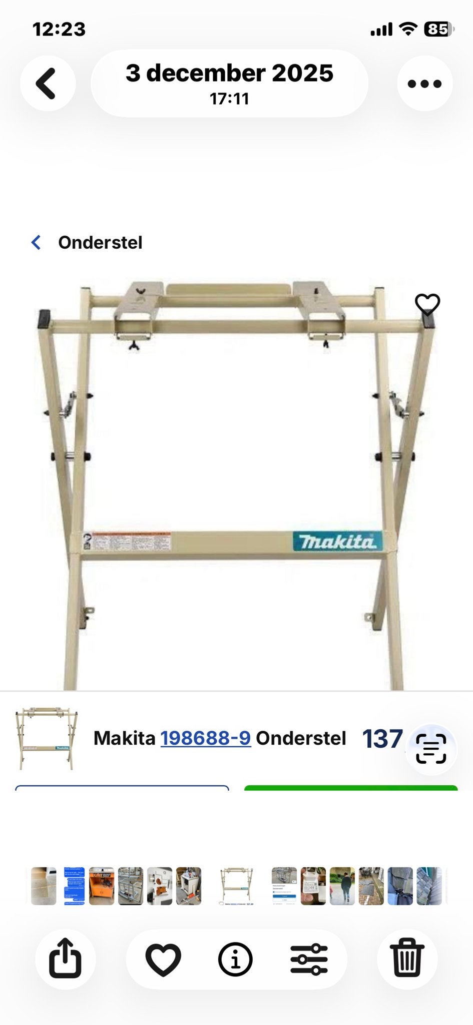Makita 198688-9 Onderstel voor afkortzagen, Ophalen, Gebruikt, 70 tot 120 cm, Inklapbaar