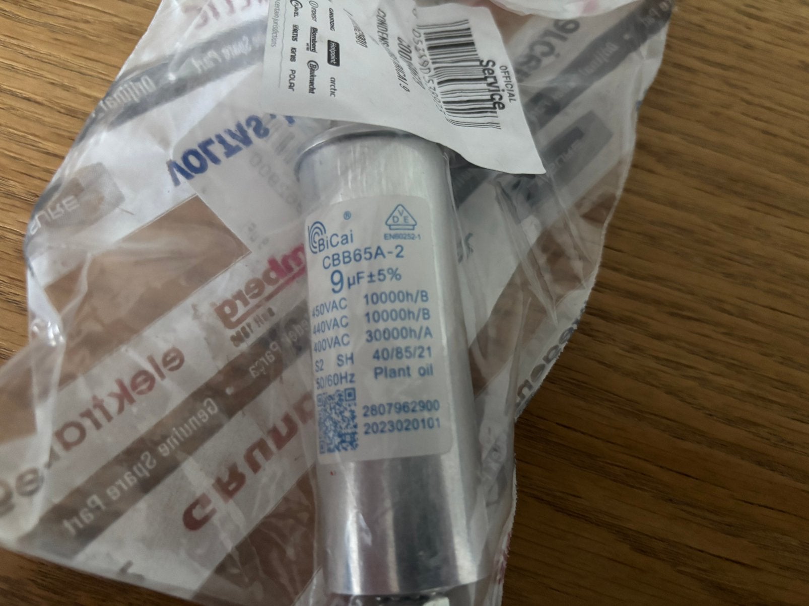 Capacitor Bica 9 uF voor een Beko wasdroger., Witgoed en Apparatuur, Wasdrogers, Ophalen of Verzenden, Zo goed als nieuw, Condens