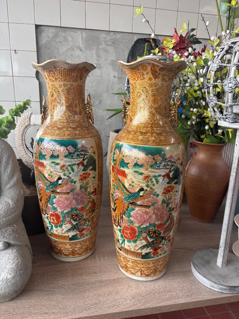 Set Chinese vazen porselein Satsuma stijl goud decoratie, Antiek en Kunst, Ophalen