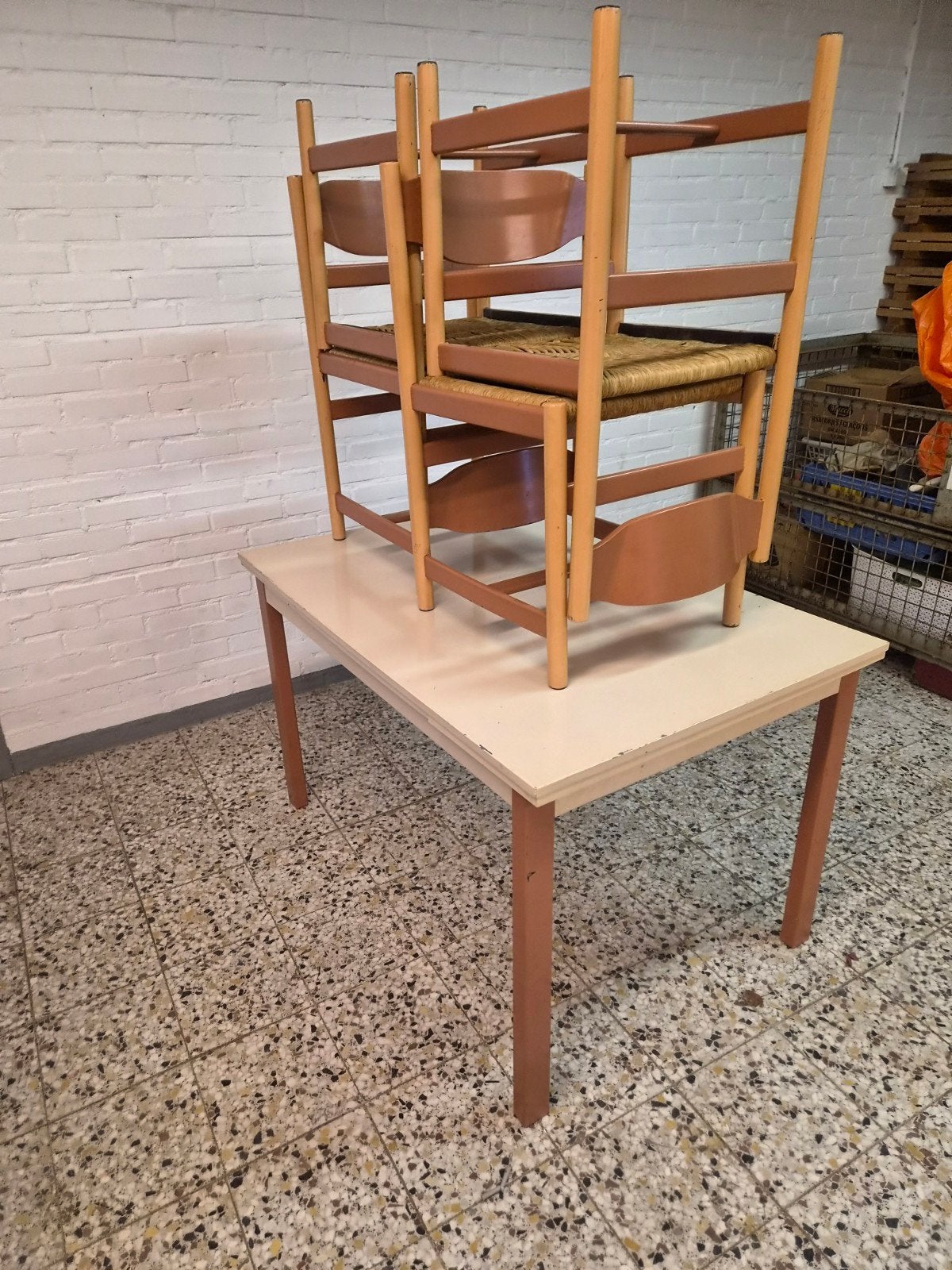 Vintage houten stoelen met rieten zitting (2 stuks), Ophalen