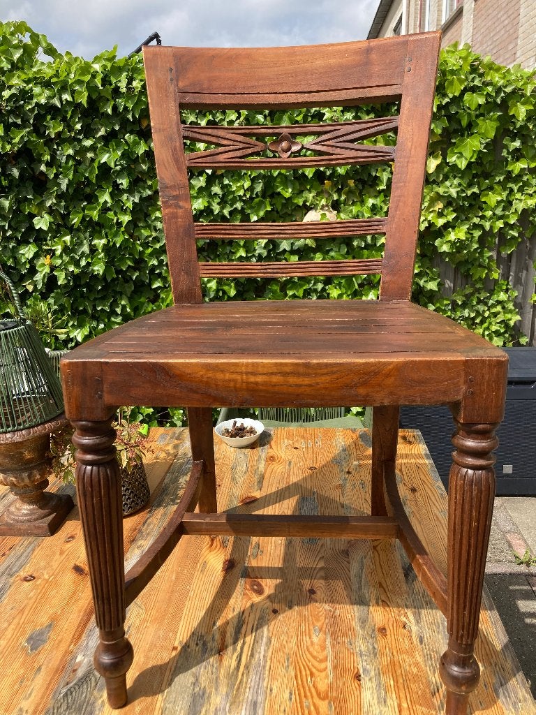 Te Koop 4 eiken tafelstoelen, Huis en Inrichting, Stoelen, Ophalen, Gebruikt, Bruin, Klassiek