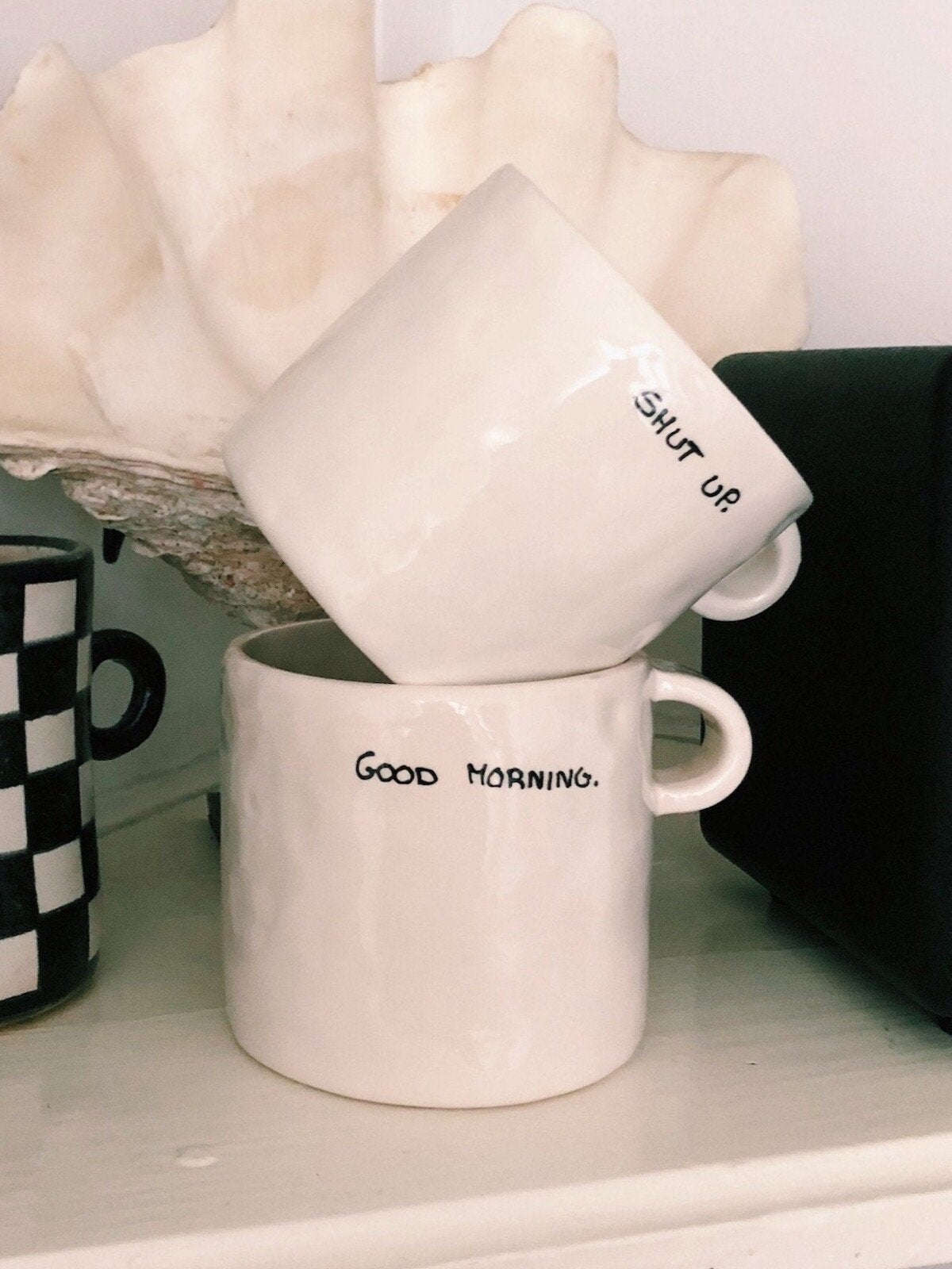 Goodmorning en shut up mokken, Ophalen of Verzenden, Nieuw, Overige stijlen, Kop(pen) en/of Schotel(s)