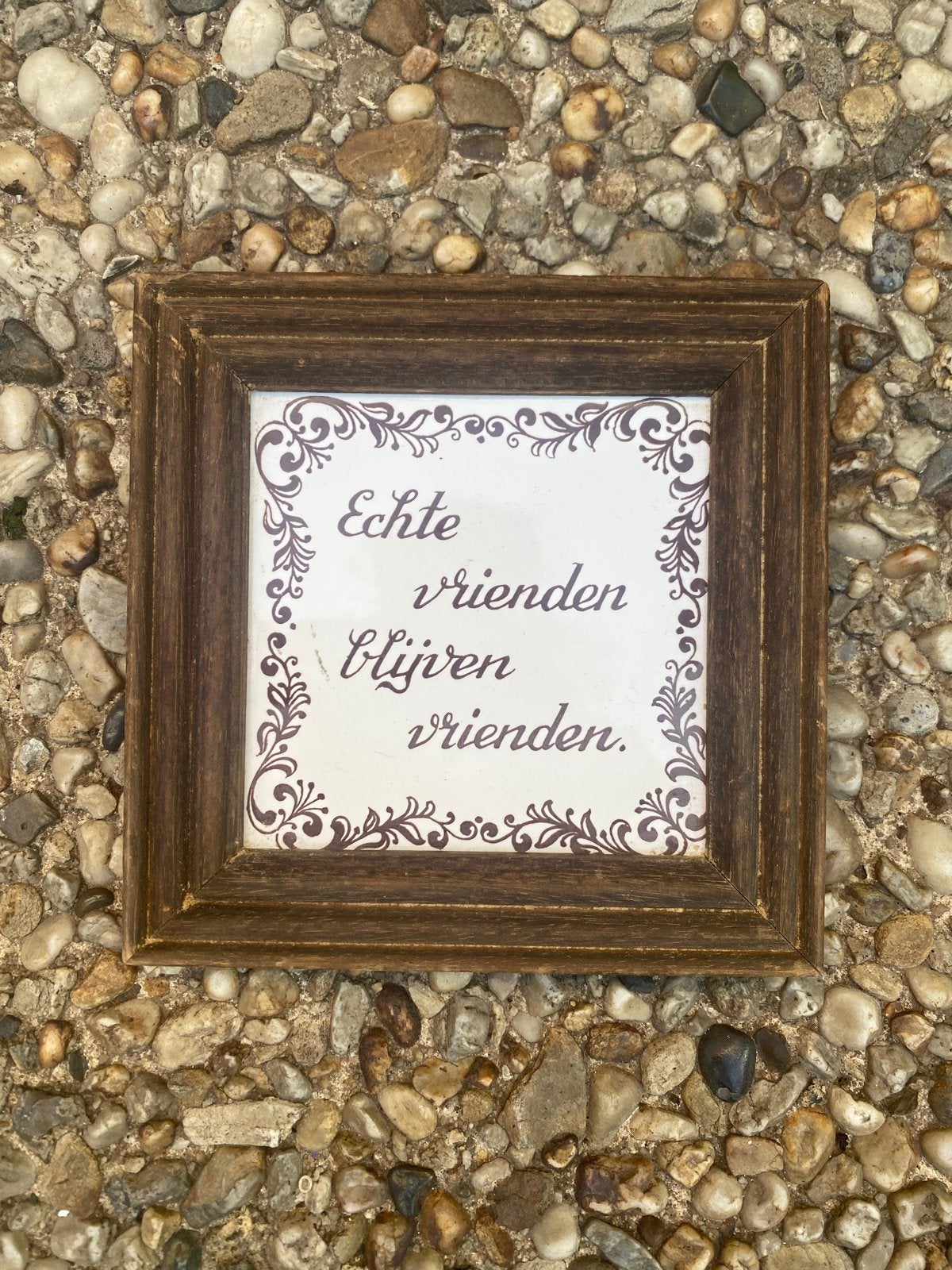 Decoratief lijstje met spreuk 'Echte vrienden blijven vriend, Hout, Gebruikt, Ophalen of Verzenden, Landelijk