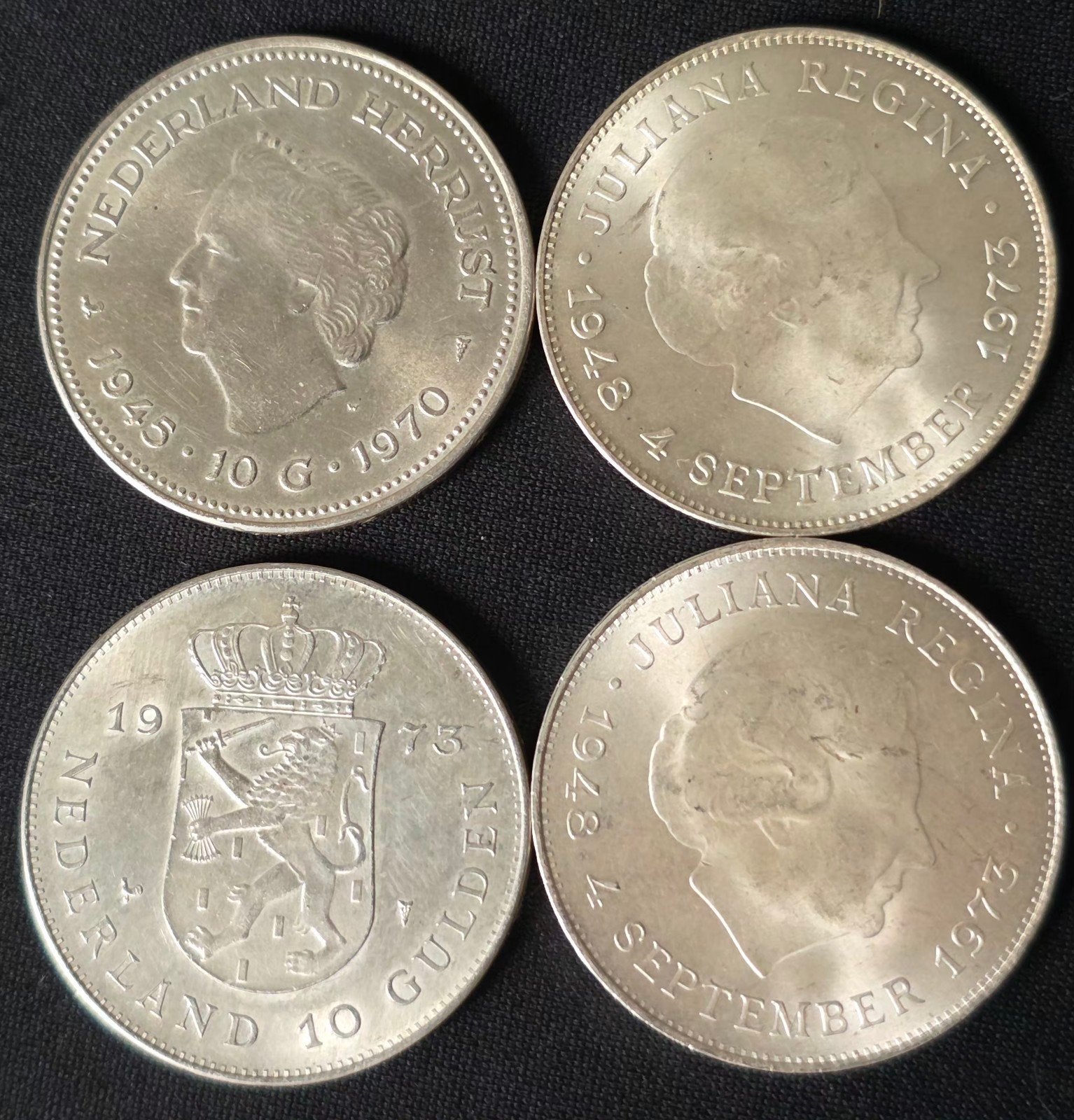 4x 10 gulden Nederland Zilver, Koningin Juliana, Zilver, 10 gulden, Verzenden