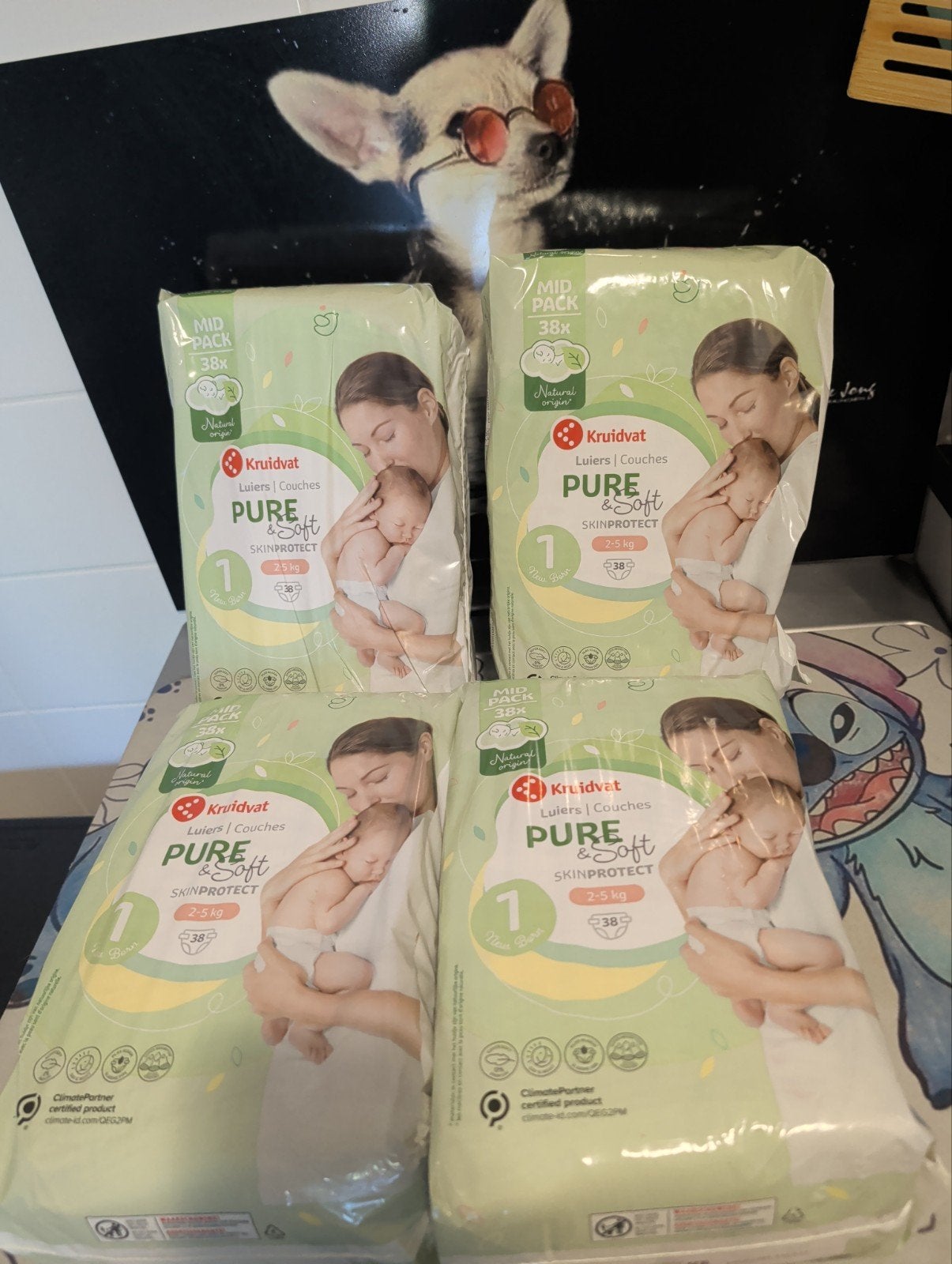 4 pakken Kruidvat Pure & Soft luiers maat 1 (2-5 kg), Ophalen, Nieuw